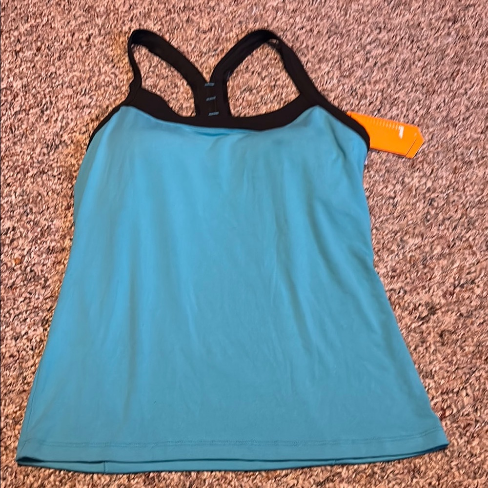 New Avia Teal & Black Racerback Tank Top Removable Padding Women’s Medium
